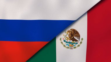 Rusya ve Meksika 'nın iki bayrağı. Kaliteli bir iş geçmişi. 3d illüstrasyon