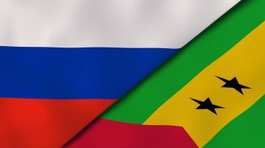 Rusya ve Sao Tome ve Principe 'nin iki bayrağı. Kaliteli bir iş geçmişi. 3d illüstrasyon