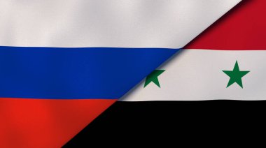 Rusya ve Suriye 'nin iki bayrağı. Kaliteli bir iş geçmişi. 3d illüstrasyon