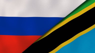 Two states flags of Russia and Tanzania. High quality business background. 3d illustration clipart