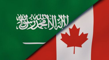 İki Suudi Arabistan ve Kanada bayrağı. Kaliteli bir iş geçmişi. 3d illüstrasyon