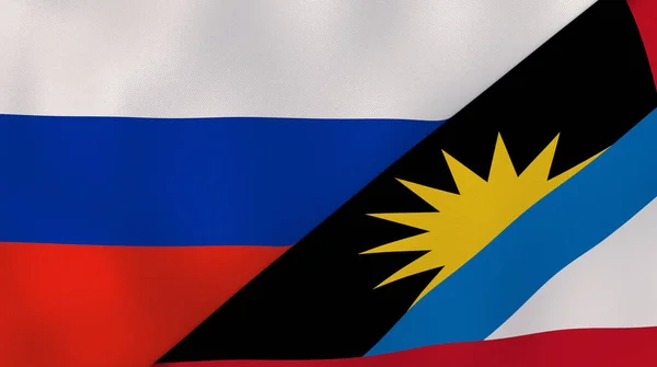 Δύο Κράτη Σημαίες Της Ρωσίας Και Αντίγκουα Και Μπαρμπούντα Επαγγελματικό — Φωτογραφία Αρχείου