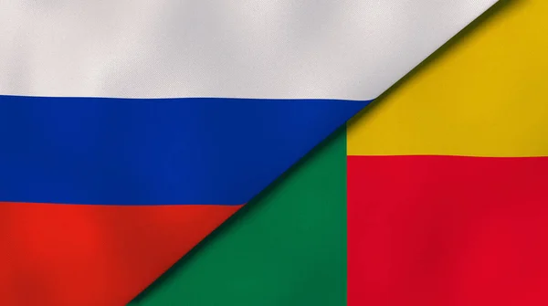 Dvě Vlajky Ruska Beninu Vysoce Kvalitní Obchodní Zázemí Ilustrace — Stock fotografie