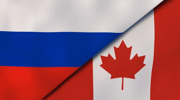 Twee Vlaggen Van Rusland Canada Hoge Kwaliteit Zakelijke Achtergrond Illustratie — Stockfoto
