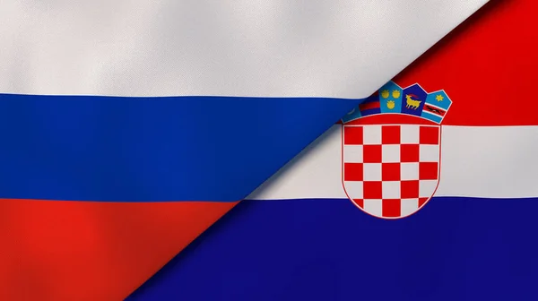 Twee Vlaggen Van Rusland Kroatië Hoge Kwaliteit Zakelijke Achtergrond Illustratie — Stockfoto