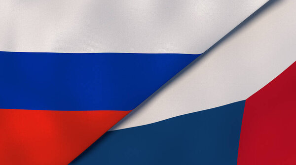 Two states flags of Russia and Czech Republic. High quality business background. 3d illustration