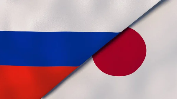 俄罗斯和日本两国国旗 高质量的商业背景 3D说明 — 图库照片