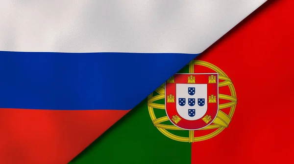 Due Stati Bandiere Della Russia Del Portogallo Contesto Aziendale Alta — Foto Stock