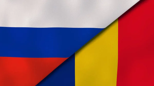 Två Stater Flaggar Ryssland Och Rumänien Hög Kvalitet Affärsbakgrund Illustration — Stockfoto