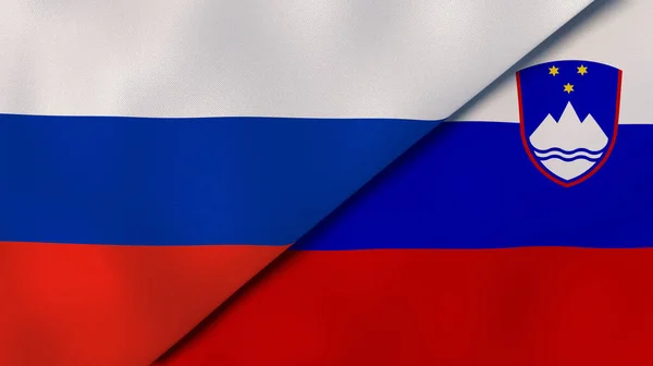Två Stater Flaggar Ryssland Och Slovenien Hög Kvalitet Affärsbakgrund Illustration — Stockfoto