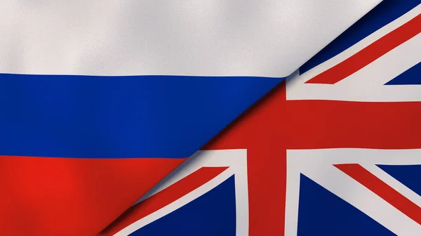 Dois Estados Bandeiras Rússia Reino Unido Fundo Negócios Alta Qualidade — Fotografia de Stock