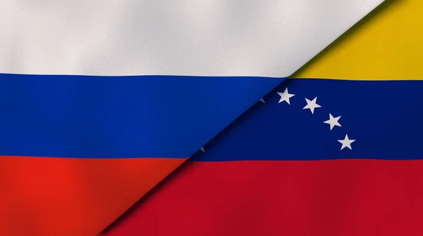 Twee Vlaggen Van Rusland Venezuela Hoge Kwaliteit Zakelijke Achtergrond Illustratie — Stockfoto