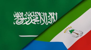 İki Suudi Arabistan bayrağı ve Ekvator Ginesi. Kaliteli bir iş geçmişi. 3d illüstrasyon