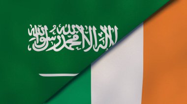 İki Suudi Arabistan ve İrlanda bayrağı. Kaliteli bir iş geçmişi. 3d illüstrasyon
