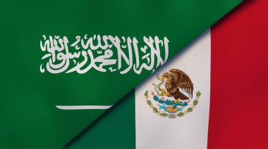 İki Suudi Arabistan ve Meksika bayrağı. Kaliteli bir iş geçmişi. 3d illüstrasyon