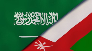 Suudi Arabistan ve Umman 'ın iki bayrağı. Kaliteli bir iş geçmişi. 3d illüstrasyon