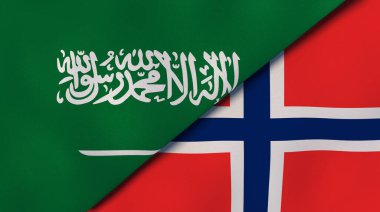 Suudi Arabistan ve Norveç 'in iki bayrağı. Kaliteli bir iş geçmişi. 3d illüstrasyon