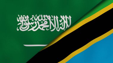 Suudi Arabistan ve Tanzanya 'nın iki bayrağı. Kaliteli bir iş geçmişi. 3d illüstrasyon