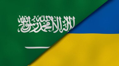 İki Suudi Arabistan ve Ukrayna bayrağı. Kaliteli bir iş geçmişi. 3d illüstrasyon