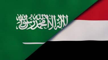 İki Suudi Arabistan ve Yemen bayrağı. Kaliteli bir iş geçmişi. 3d illüstrasyon