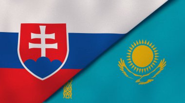 Slovakya ve Kazakistan 'ın iki bayrağı. Kaliteli bir iş geçmişi. 3d illüstrasyon