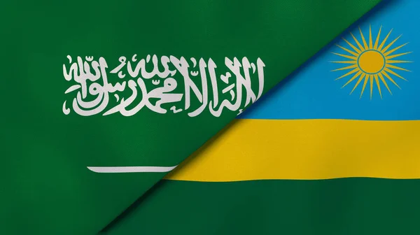 Dwie Flagi Stanowe Arabii Saudyjskiej Rwandy Wysokiej Jakości Doświadczenie Biznesowe — Zdjęcie stockowe