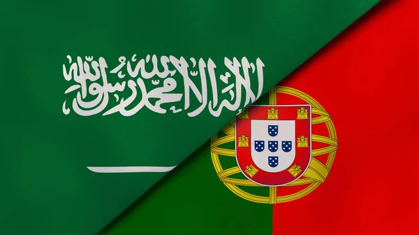 Två Stater Flaggar Saudiarabien Och Portugal Hög Kvalitet Affärsbakgrund Illustration — Stockfoto
