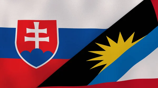 Two States Flags Slovakia Antigua Barbuda High Quality Business Background — Stock Photo, Image