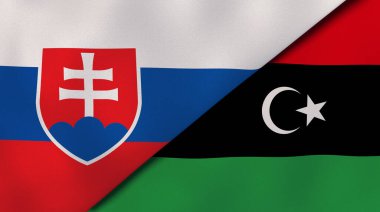 Slovakya ve Libya 'nın iki bayrağı. Kaliteli bir iş geçmişi. 3d illüstrasyon