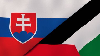 Slovakya ve Filistin 'in iki bayrağı. Kaliteli bir iş geçmişi. 3d illüstrasyon