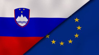 Slovenya ve Avrupa Birliği 'nin iki bayrağı. Kaliteli bir iş geçmişi. 3d illüstrasyon