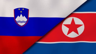 Slovenya ve Kuzey Kore 'nin iki bayrağı. Kaliteli bir iş geçmişi. 3d illüstrasyon