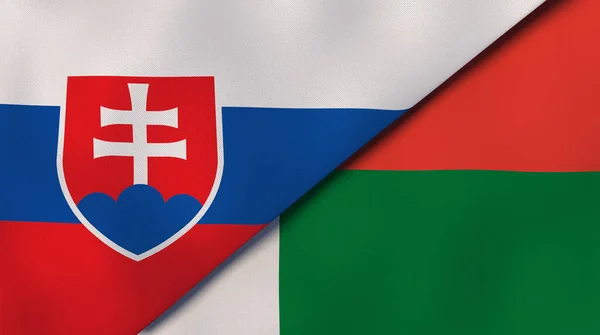 Dos Estados Banderas Eslovaquia Madagascar Fondo Negocio Alta Calidad Ilustración —  Fotos de Stock