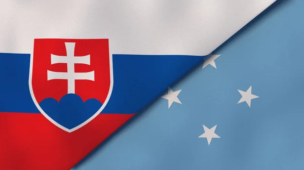Due Stati Bandiere Della Slovacchia Della Micronesia Contesto Aziendale Alta — Foto Stock