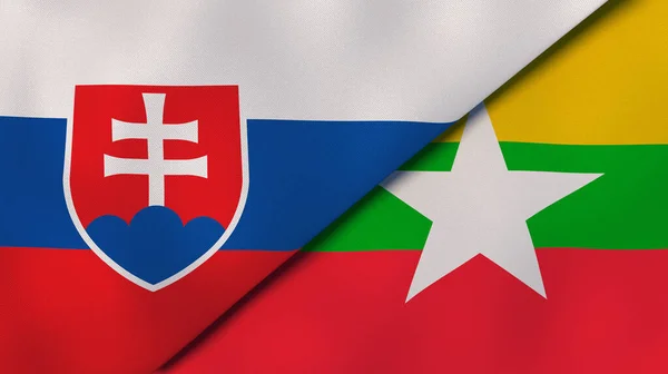 Dos Estados Banderas Eslovaquia Myanmar Fondo Negocio Alta Calidad Ilustración —  Fotos de Stock