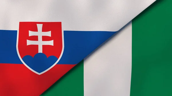 Twee Vlaggen Van Slowakije Nigeria Hoge Kwaliteit Zakelijke Achtergrond Illustratie — Stockfoto