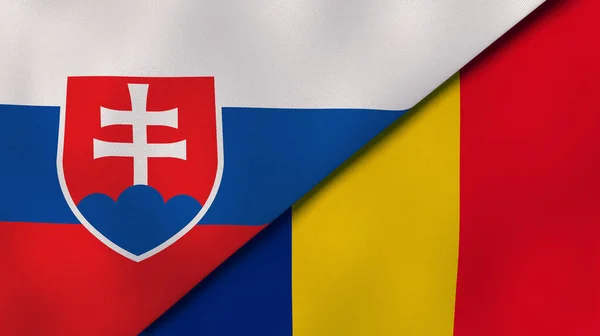 スロバキアとルーマニアの2つの州旗 高品質のビジネス背景 3Dイラスト — ストック写真