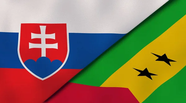 Dva Státy Vlajky Slovenska Svatého Tomáše Princova Ostrova Vysoce Kvalitní — Stock fotografie