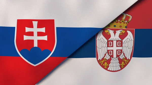 Twee Vlaggen Van Slowakije Servië Hoge Kwaliteit Zakelijke Achtergrond Illustratie — Stockfoto