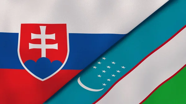 Державні Прапори Словаччини Узбекистану Високоякісне Ділове Минуле Ілюстрація — стокове фото