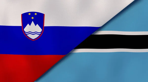 Two states flags of Slovenia and Botswana. High quality business background. 3d illustration