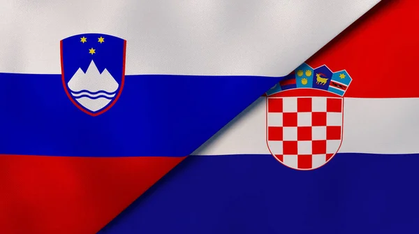 Twee Vlaggen Van Slovenië Kroatië Hoge Kwaliteit Zakelijke Achtergrond Illustratie — Stockfoto