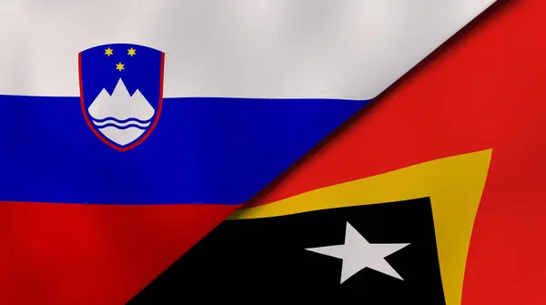 Флаги Двух Штатов Словении Восточного Тимора Высококачественный Бизнес Фон Иллюстрация — стоковое фото