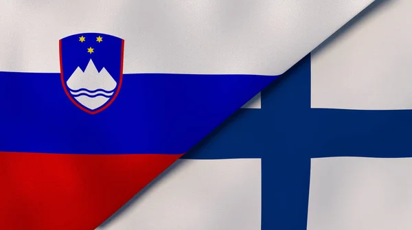 Two states flags of Slovenia and Finland. High quality business background. 3d illustration