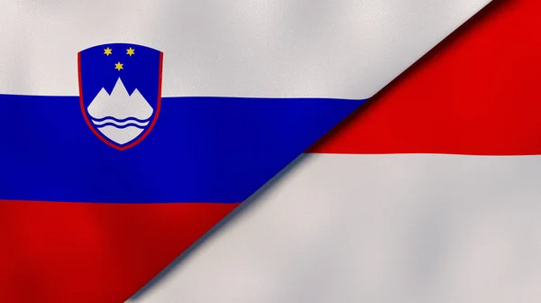 斯洛文尼亚和印度尼西亚两国的国旗 高质量的商业背景 3D说明 — 图库照片