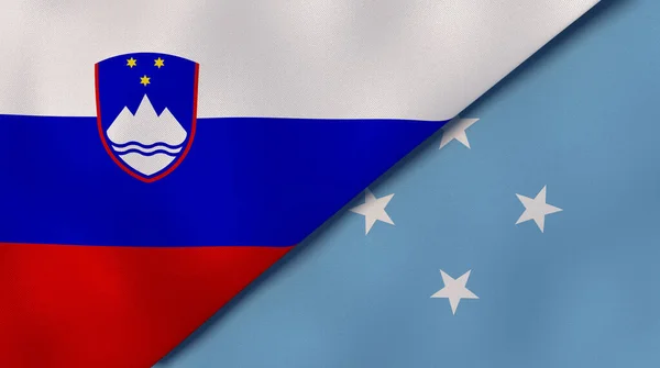 Флаги Двух Штатов Словении Микронезии Высококачественный Бизнес Фон Иллюстрация — стоковое фото