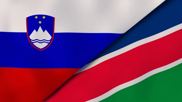 Dois Estados Bandeiras Eslovénia Namíbia Fundo Negócios Alta Qualidade Ilustração — Fotografia de Stock