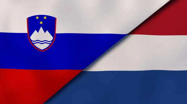 Två Delstater Flaggar Slovenien Och Nederländerna Hög Kvalitet Affärsbakgrund Illustration — Stockfoto