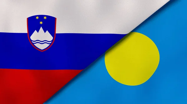 Två Delstater Flaggar Slovenien Och Palau Hög Kvalitet Affärsbakgrund Illustration — Stockfoto
