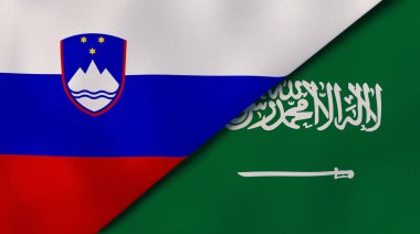 Slovenya ve Suudi Arabistan 'ın iki bayrağı. Kaliteli bir iş geçmişi. 3d illüstrasyon